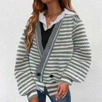 ženski kardigan, džemper s džepovima, zimski kardigan s dugim rukavima, sivi, ah