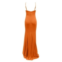 Ljetne haljine, haljine s dubokim izrezom za žene, opremljena Maturalna Haljina, jednobojna duga haljina Bez rukava, narančasta