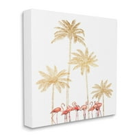 Stupell Industries Pink Flamingos Tropska zlatna obrisa Palm Stabas platno zidna umjetnost, 20, dizajn Ziwei Li
