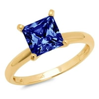 Zaručnički prsten za godišnjicu braka od 14k žutog zlata s imitacijom plavog tanzanita izrezanog Princess od 2,5 karata, veličine