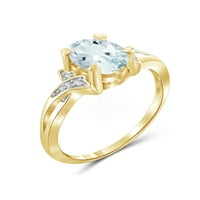 Akvamarinski prsten prosinački nakit od rodnog kamena-karatni akvamarin od 14k zlata preko srebrnog prstena s bijelim dijamantnim
