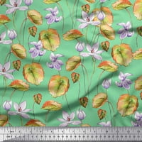 Svilena tkanina od smeđeg krepa s lišćem i ljubičastom cvjetnom tkaninom širine dvorišta
