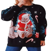 Ženski pleteni džemper U donjem rublju, ležerni Božićni print s medvjedom, dugih rukava, zadebljani pulover, vrhovi, ulična odjeća