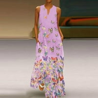 Ženska Casual Maksi haljina bez rukava u vintage Boho stilu s izrezom u obliku slova U u obliku slova U I printom leptira Plus size