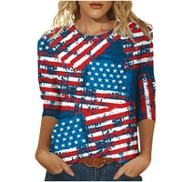 ; Domoljubne košulje za žene, tunika s okruglim vratom, američka zastava, Zvjezdani i prugasti print, rukav, ljetne majice, boemska