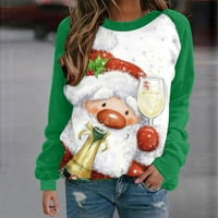 Božićni ženski jesenski topovi, jesenski topovi, grafičke majice, puloveri, Božićni 3-inčni print Djeda Mraza, Okrugli vrat, Raglan