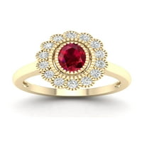 Imperijalni dragulj 10k žuto zlato rubin i bijeli safirski cvijet puknuo ženski prsten