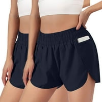 Elastične kratke hlače visokog struka za trčanje, golf trening, ženske široke kratke hlače s elastičnim strukom i džepovima u tamnoplavoj