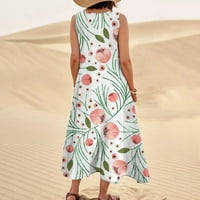 Ženska ljetna ležerna široka haljina za plažu, duge maksi haljine s naramenicama s džepom