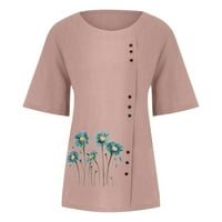 + / Ženske ljetne majice plus size, Ležerne platnene tunike s cvjetnim printom na kopčanje, bluze, košulje