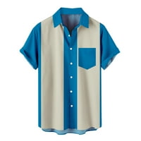Muška ljetna košulja, muška ležerna košulja na kopčanje s džepom s kratkim rukavima, Bluza u plavoj boji