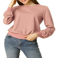 Jedinstveni prijedlozi ženski rebrasti zimski pulover s okruglim vratom i rukavom svjetiljke
