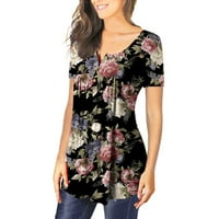 Ženski topovi, majice s grafičkim printom, kratki rukav, izrez u obliku slova u, cvjetna tunika, majica s gumbima, ljetni topovi