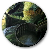 DesignArt 'Stara vodenica u zelenoj prirodi krajolik' jezero House Circle Metal Wall Art - Disk od 11