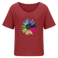 Majica s kapuljačom za žene Plus size casual bluza majica s okruglim vratom s cvjetnim printom majica kratkih rukava labavi vrhovi