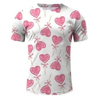Ljetni vrhovi s printom veličine plus, muška modna casual bluza s printom za Valentinovo, Okrugli vrat, Kratki rukav, bijeli;