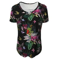 Ženske ljetne majice kratkih rukava, Ženske Ležerne košulje od pepluma s cvjetnim printom, Crne 5 inča