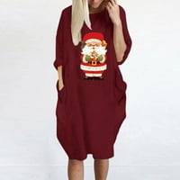 Božićna haljina s dugim rukavima s okruglim vratom, udobni mekani topići u uličnom stilu, topli svečani kućni top, vino,