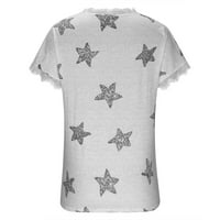Ženske ljetne modne široke osnovne majice, majice s printom zvijezda, majice kratkih rukava i majice s izrezom u obliku slova u,