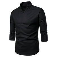 Crne košulje za muškarce, Muška retro Casual modna lanena tanka majica srednjeg rukava U boji