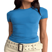 ženski crop topovi u donjem rublju, Ležerne jednobojne majice s kratkim rukavima, pripijena majica, osnovna bluza, majice