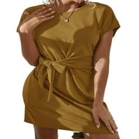 Ženska haljina s majicom s jednobojnim čvorom oko vrata u smeđoj boji