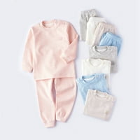 Pidžama Set za dječake i djevojčice, odjeća za spavanje s dugim rukavima, jednobojni set, topli pulover i hlače za malu djecu u svijetloplavoj