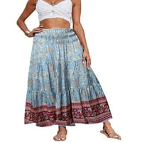 Duga suknja s cvjetnim printom, elastična, visokog struka, u etničkom stilu