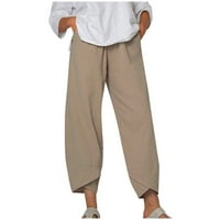 Modne ženske ljetne Ležerne široke hlače s vezom od pamuka i lana široke kapri hlače za žene