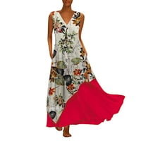 Haljine Za plažu za žene, haljina bez rukava s cvjetnim printom s dekolteom broda, Vintage ženska Maksi haljina Plus veličine s izrezom