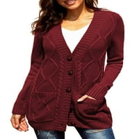 Ženski Casual džemper od pletenog kabela, kardigan s otvorenim prednjim dijelom i džepovima, široka gornja odjeća, kaput