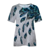 Bluze Plus Size za žene modna ženska ležerna majica s printom perja Okrugli vrat pulover kratkih rukava bluza ljetni vrhovi Mornarsko