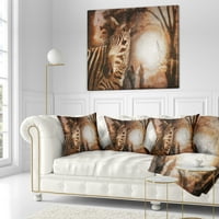 Designart Vintage stil Afrička zebra - Afrički jastuk za bacanje - 16x16