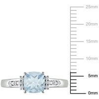 Ženski prsten od srebrnog srebra u obliku šahovskog akvamarina i dijamanta okruglog dijamanta u obliku jastuka u obliku jastuka u