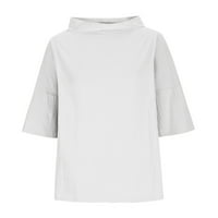 Ženske platnene majice s dugim rukavima Plus size majice ležerna ljetna majica s okruglim vratom bluze širokog kroja od 5 inča