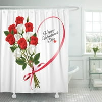 Cvijet, Valentinovo, Sretan Dan, prekrasne ruže i crvena vrpca, dekor kupaonice, zavjesa za tuširanje