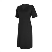 ženska modna ležerna haljina s izrezom u obliku slova A i kratkim rukavima S naramenicama s otvorenim leđima velike veličine, crna