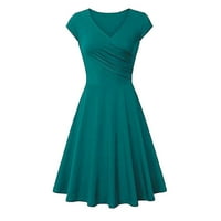 Održiva atraktivna ženska jednobojna haljina s izrezom u obliku slova U i kratkim rukavima, bež večernja haljina u boji 3 inča