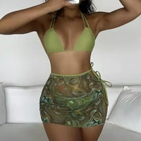 Modna ženska seksi kratka suknja od tri Mrežaste kupaće kostime-Bikini-zelena - zelena