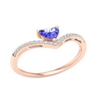 Imperial gem 10K ružičasto zlato, tanzanit rezano srce, dijamantni ševron amajlija, ženski prsten od ševrona