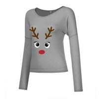& Božićne majice za žene, puloveri s dugim rukavima Plus size, majice s grafičkim printom, Božićni print topovi, elegantni casual