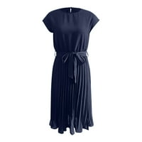 Ženska modna ljetna haljina A kroja bez rukava srednje duljine s okruglim vratom S printom u tamnoplavoj boji