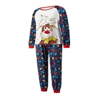 Božićni obiteljski pidžama Set, vrhovi dugih rukava s printom losa i hlače s raznobojnim žaruljama