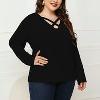 Ženski casual seksi modni Jednobojni Okrugli vrat s dugim rukavima Plus size ženski topovi Plus size elegantna Casual majica pulover