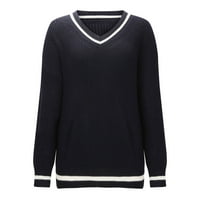 Ženski džemper jesenski casual pleteni top od vafla s kontrastnim izrezom u obliku slova H, moderan mekani pulover širokog kroja,