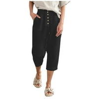 Ženske kratke hlače od pamuka i lana s visokim strukom, Ležerne široke ljetne Capri hlače za slobodno vrijeme s džepovima, Ženska