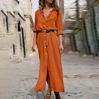 Jesenski set za žene, ležerni trendovi, Ženska ljetna ležerna haljina u punoj boji S izrezom i dugim rukavima, široka haljina u narančastoj