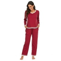Jesensko-zimska Ženska pidžama kontrastne boje Pamuk Majica dugih rukava s izrezom i hlače u obliku slova U 2 komada noćna odjeća