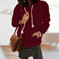 ; Modna ženska ležerna široka majica s kapuljačom s kapuljačom i džepom s printom dugih rukava