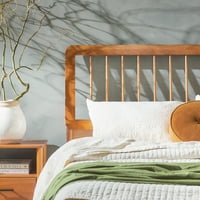 Moderni bračni krevet iz sredine stoljeća s rešetkastim okvirom od punog drveta, karamela